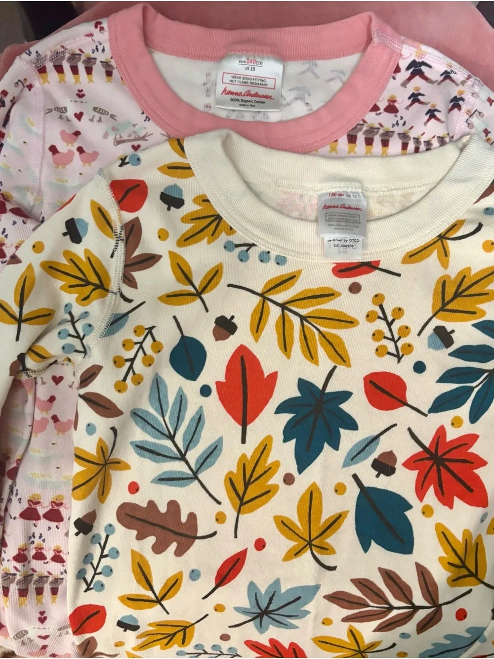 Pair of Hanna Andersson PJ Tops - Size 10 Christmas & Size 12 Fall